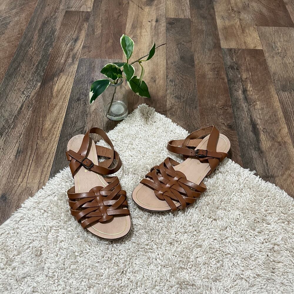 Mariella Size 8 Brown Woven Leather Flat Sandals Made In Italy